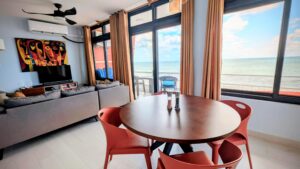 Vista Bikini dining area and living room, with view of Playa Punta Bikini. Vista Bikini dining area and living room, with view of Playa Punta Bikini.